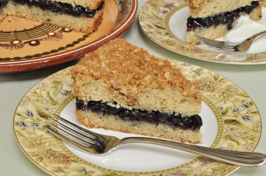 Brown Butter Cake with Oat Streusel and Blueberry-Wine Filling